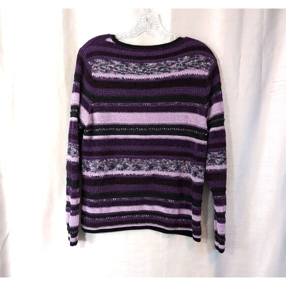 Valerie Stevens Size XL Purple Striped Cotton Blend Long Sleeve Sweater Retro - Picture 2 of 12